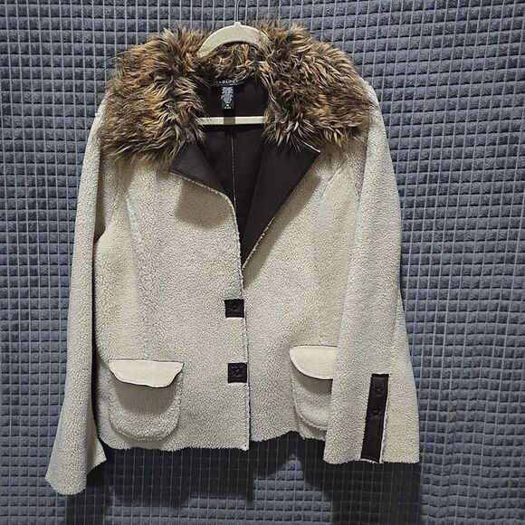 Faux Fur Fleece Sherpa Jacket 1X Ideology Pennylane Coat Cozy Glam Boho Chic NWT - Picture 1 of 16